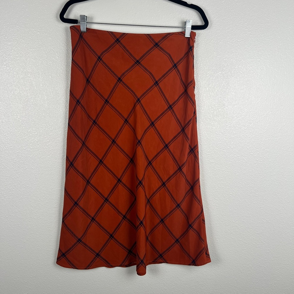 Modcloth Orange Plaid Midi Skirt